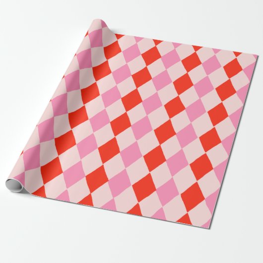 Papier Cadeau Retro Pink and Red Hand Drawn Diamond Pattern (Déroulé)