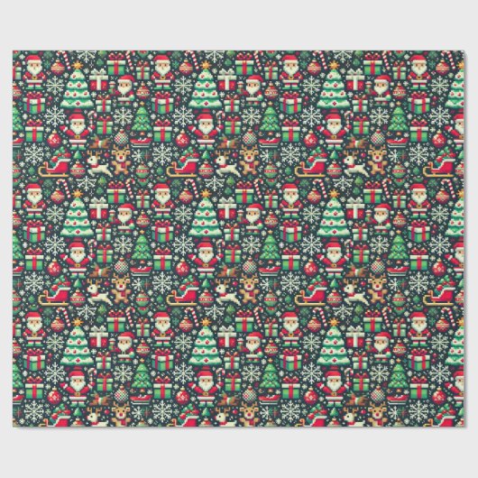 Papier Cadeau Retro Pixel Art Christmas Wrapping Paper (Plat)