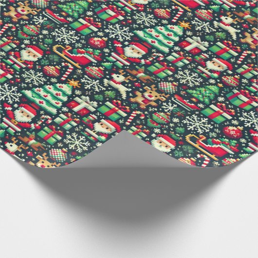 Papier Cadeau Retro Pixel Art Christmas Wrapping Paper (Coin)