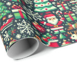 Papier Cadeau Retro Pixel Art Christmas Wrapping Paper<br><div class="desc">Bring nostalgic holiday vibes to your gifts with this retro pixel art Christmas wrapping paper! Featuring pixelated Christmas trees, gifts, snowflakes, Santa Claus, and reindeer, this seamless and playful design is perfect for fans of retro gaming and minimalist holiday decor. The vibrant color palette of red, green, white, and gold...</div>