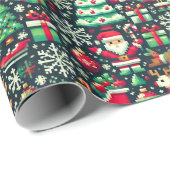 Papier Cadeau Retro Pixel Art Christmas Wrapping Paper (Coin rond)