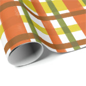 Papier Cadeau Rétro plaid les années 70 orange (Coin rond)