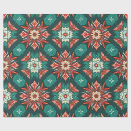 Papier Cadeau Retro Poinsettia Burst Christmas Pattern (Plat)