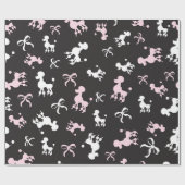 Papier Cadeau Retro Poodle & Bow rose, blanc & noir chic (Plat)
