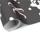 Papier Cadeau Retro Poodle & Bow rose, blanc & noir chic (Coin rond)