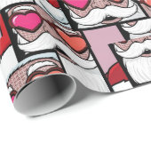 Papier Cadeau Retro Pop Art Santa Heart Glasses Comic Style (Coin rond)