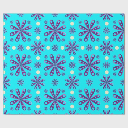 Papier Cadeau Retro Purple Flowers on Blue Background (Plat)