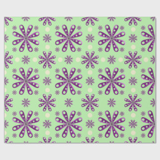 Papier Cadeau Retro Purple Flowers on Green Background