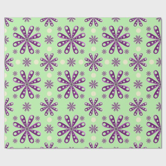 Papier Cadeau Retro Purple Flowers on Green Background (Plat)
