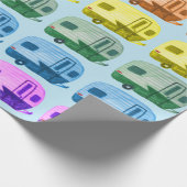 Papier Cadeau Rétro Rainbow Trailers Motorhome RV sur Blue (Coin)