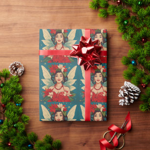 Papier Cadeau Rétro Reine de Beauté Pin-Up de Noël Tropical des