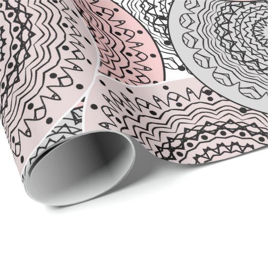 Papier Cadeau Rétro, rétro motif, bleu et rose, élégant (Coin rond)