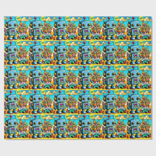 Papier Cadeau Retro Robot Birthday Boy personnalisable (Plat)