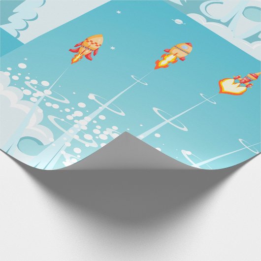 Papier Cadeau Retro Rocket Navire Lancement d'Art Spatial Futuri
