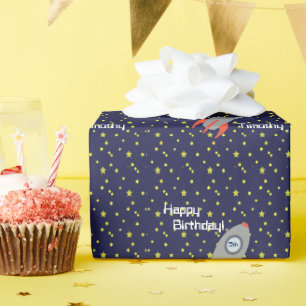 Papier Cadeau Retro Rocket Ship Joyeux anniversaire