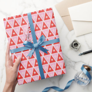 Papier Cadeau Rétro rose et rouge Noël géométrique