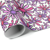 Papier Cadeau Retro rose et violet marguerite motif floral (Coin rond)