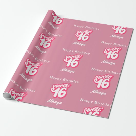 Papier Cadeau Retro Rose Sweet 16e anniversaire (Déroulé)