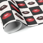 Papier Cadeau Retro rouge lèvres noir et blanc tableau de bord (Coin rond)