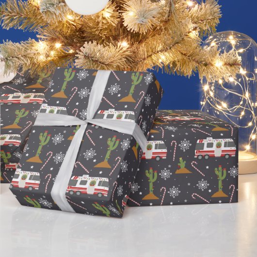 Papier Cadeau Retro Rv Desert Cactus Enveloppement Motif de Noël (Vacances)