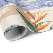 Papier Cadeau Retro sans couture motif d'île tropicale à la lumi (Coin rond)