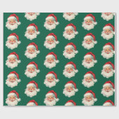 Papier Cadeau Retro Santa Face Christmas Green (Plat)
