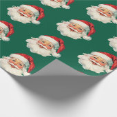 Papier Cadeau Retro Santa Face Christmas Green (Coin)