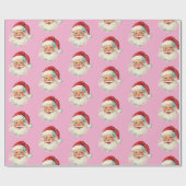 Papier Cadeau Retro Santa Face Christmas Pink (Plat)