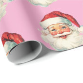 Papier Cadeau Retro Santa Face Christmas Pink (Coin rond)