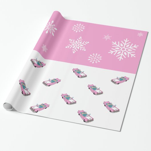 Papier Cadeau Retro - Snowflakes & Car (Déroulé)