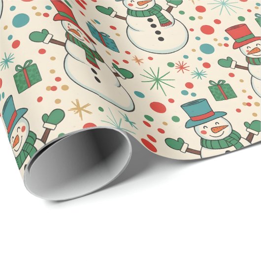 Papier Cadeau Retro Snowman Fun (Coin rond)