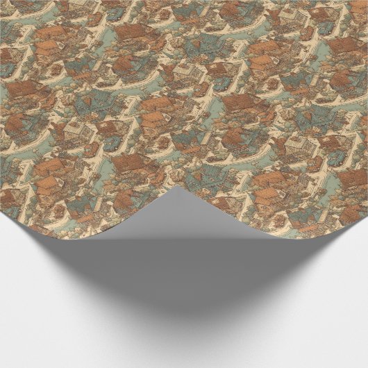 Papier Cadeau Retro Suburban Toile de Jouy Wrapper Papier Roulea (Coin)
