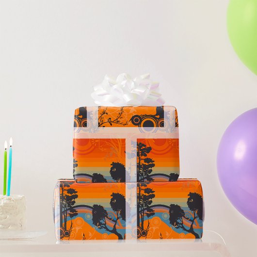 Papier Cadeau Retro Sunset Forest Paysage Abstrait