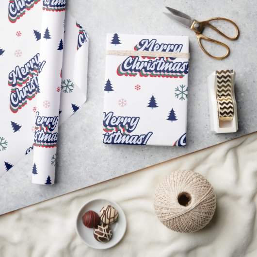 Papier Cadeau Retro Super Joyeux Noël Typographie 70 (Artisanat)