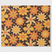 Papier Cadeau Retro Super motif floral jaune et orange (Plat)
