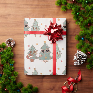 Papier Cadeau Retro Super Noël Arbre Hippie fête