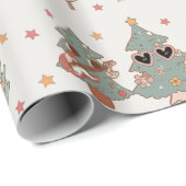 Papier Cadeau Retro Super Noël Arbre Hippie fête (Coin rond)