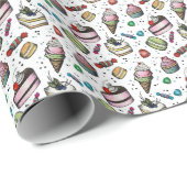 Papier Cadeau Retro Sweets- White (Coin rond)