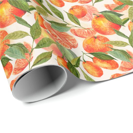 Papier Cadeau RETRO Tangerines Mandarins (Coin rond)