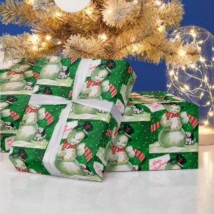 Papier Cadeau Retro Vintage bonhomme de neige