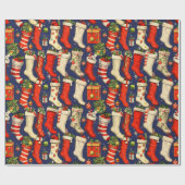 Papier Cadeau Retro Vintage Christmas stockings Blue (Plat)
