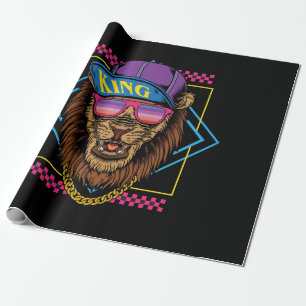 Papier Cadeau rétro vintage hip hop lion porter snapback illustr