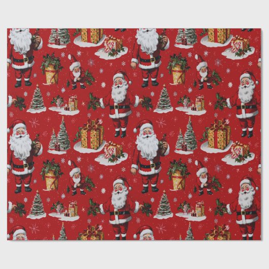 Papier Cadeau Retro Vintage Noël Festive Santas (Plat)