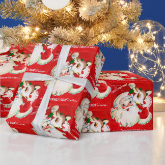 Papier Cadeau Retro Vintage Noël Père Noël