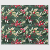 Papier Cadeau Retro Vintage Noël Verdure (Plat)