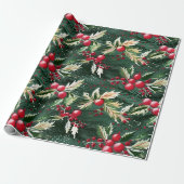 Papier Cadeau Retro Vintage Noël Verdure (Déroulé)