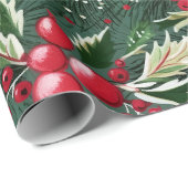 Papier Cadeau Retro Vintage Noël Verdure (Coin rond)