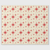Papier Cadeau Retro Vintage Stars Rouge et crème (Plat)