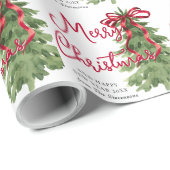 Papier Cadeau Retro Watercolor Red Bow Tree Custom Christmas (Coin rond)