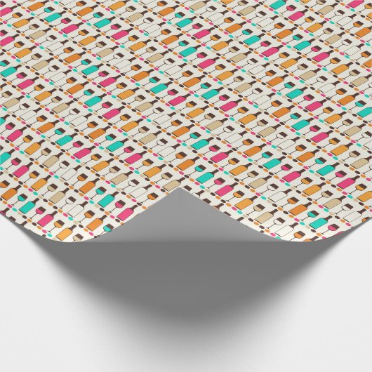 Papier Cadeau Rétro wine bottles and glasses (Coin)